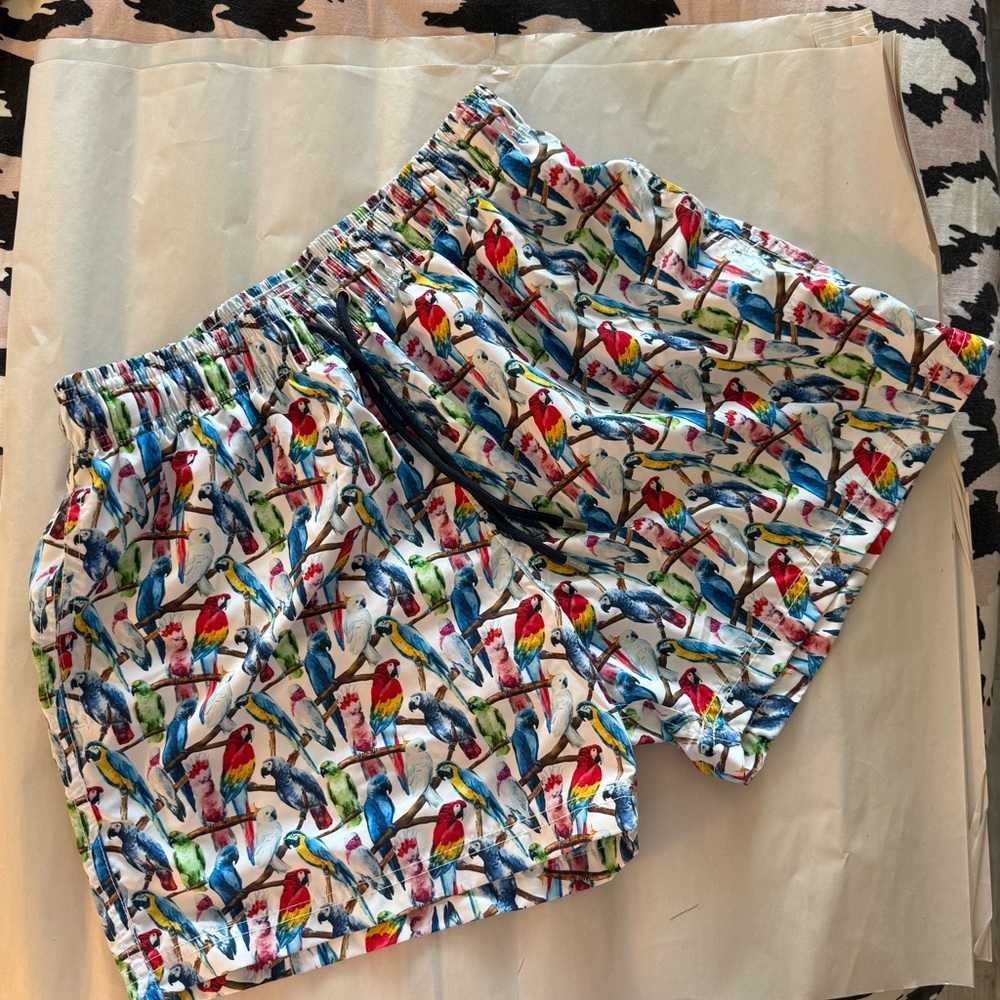MALLORQUINA Swim Trunks Mens Board Shorts Mesh Drawstring Parrots Sz XL